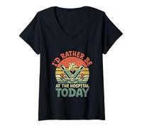 Femme Je préfèrerais être à l'hôpital aujourd'hui Médecine interne T-Shirt avec Col en V