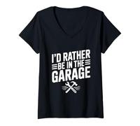 Femme Je préfèrerais être dans Le Garage, Un mécanicien Automobile Amusant T-Shirt avec Col en V
