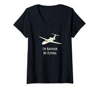 Femme Je préfèrerais être Pilote de vol T-Shirt avec Col en V