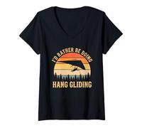 Femme Je préfèrerais Faire du Deltaplane et de L'Aventure en vol. T-Shirt avec Col en V