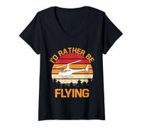 Femme Je préfèrerais voler un drôle de pilote d'hélicoptère, papa, homme T-Shirt avec Col en V