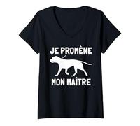 Femme Je Promène Mon Maître Chien Humour Entrainement Éducation T-Shirt avec Col en V