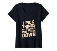Femme Je ramasse des objets et je les pose Funny Back Gym Funny T-Shirt avec Col en V