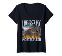 Femme Je rejette ma chair mortelle drôle de chat trans LGBTQ Meme Bootleg T-Shirt avec Col en V
