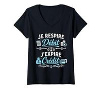 Femme Je Respire Débit J'Expire Crédit Comptable T-Shirt avec Col en V