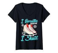 Femme Je respire Donc Je Fais du Patinage Artistique Amusant T-Shirt avec Col en V