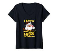 Femme Je Sais Combien de Coups il Faut - Lollipop Joke Owl Graphic T-Shirt avec Col en V