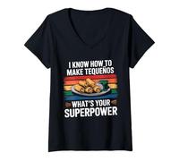 Femme Je Sais Comment Faire des tequenos Quel est Ton Super Pouvoir T-Shirt avec Col en V