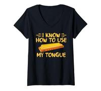 Femme Je Sais Comment Utiliser Mon Harmonica Amusant Tongue T-Shirt avec Col en V