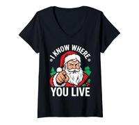 Femme Je Sais où tu vis Santa Funny Christmas T-Shirt avec Col en V
