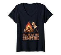 Femme Je Serai au feu de Camp, dans l'arrière-Cour, à Faire du Camping avec Funny Men T-Shirt avec Col en V