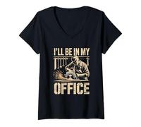 Femme Je Serai dans Mon Bureau Atelier de Menuisier T-Shirt avec Col en V