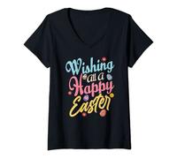 Femme Je Souhaite À Tous De Joyeuses Pâques Joyeux Bunny Œuf T-Shirt avec Col en V