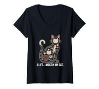 Femme Je soulève principalement Mon Chat, entraînement Amusant pour Les Amoureux des Chats T-Shirt avec Col en V
