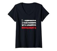 Femme Je suis aux côtés des Immigrants : Un Art de solidarité Audacieux T-Shirt avec Col en V
