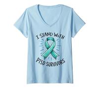 Femme Je suis aux côtés des survivants des TSPT : Ruban de Sensibilisation à la santé mentale T-Shirt avec Col en V