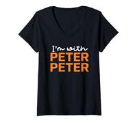 Femme Je suis avec Le Couple d'halloween Peter Jack O Lantern Pumpkin Eater T-Shirt avec Col en V