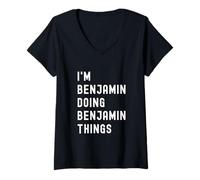 Femme Je suis Benjamin Qui Fait des Choses à Benjamin T-Shirt avec Col en V