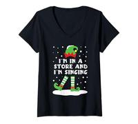 Femme Je suis dans Un Magasin et Je Chante Un Elfe Qui Correspond à Un Joli Noël enneigé T-Shirt avec Col en V