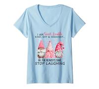 Femme Je suis Doux, Adorable, Gentil, timide et Innocent, des Nains Roses drôles T-Shirt avec Col en V
