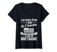 Femme Je Suis En Bretagne Humour Breton Phrase Drôle Cadeau T-Shirt avec Col en V