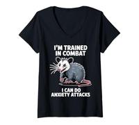 Femme Je suis entraîné à Combattre Les Crises d'anxiété Opossum T-Shirt avec Col en V