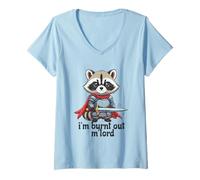 Femme Je suis épuisé, Lord Raccoon Knight Medieval T-Shirt avec Col en V