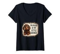 Femme Je suis fière de Mon Petit Chiot Weiner Qui Aime Les Chiens T-Shirt avec Col en V