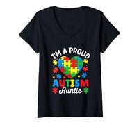 Femme Je suis fière d'être autiste #Auntie T-Shirt avec Col en V