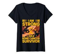 Femme Je suis Forte Je suis Une survivante du Cancer des os T-Shirt avec Col en V