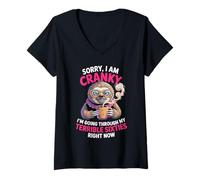 Femme Je suis grincheuse, Je Traverse ma Terrible Paresse des années 60 T-Shirt avec Col en V