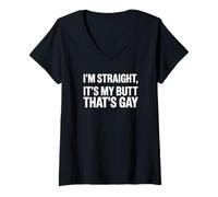 Femme Je suis hétéro, C'est Mon Cul Qui est Gay T-Shirt avec Col en V