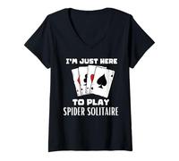 Femme Je suis Ici pour Jouer à Spider Solitaire T-Shirt avec Col en V