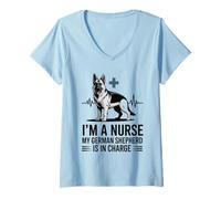 Femme Je suis infirmière, Mon Berger Allemand est Responsable T-Shirt avec Col en V