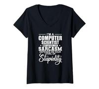 Femme Je suis informaticien, Mon Niveau de Sarcasme T-Shirt avec Col en V