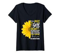 Femme Je suis Juillet Fille Tournesol Fille Assortie Née Le Juillet Anniversaire T-Shirt avec Col en V