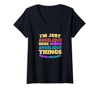Femme Je suis juste Angélique qui fait des choses angéliques, tu es la bienvenue T-Shirt avec Col en V
