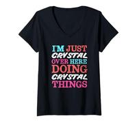 Femme Je suis Juste Crystal Over Here Doing Crystal Things Name T-Shirt avec Col en V