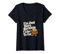 Femme Je suis Juste Ici Parce Que J'aime Manger des Hamburgers T-Shirt avec Col en V