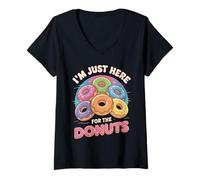 Femme Je suis juste ici pour les beignets amusants en disant cite T-Shirt avec Col en V