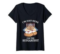 Femme Je suis Juste là pour la drôle de Hanoukka de Sufganiyot T-Shirt avec Col en V
