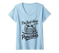 Femme Je suis Juste là pour la soirée Pyjama de Pancakes T-Shirt avec Col en V