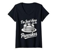 Femme Je suis Juste là pour la soirée Pyjama de Pancakes T-Shirt avec Col en V