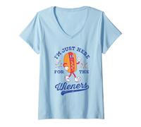 Femme Je suis Juste là pour Le Wieners Funny, Le 4 Juillet T-Shirt avec Col en V