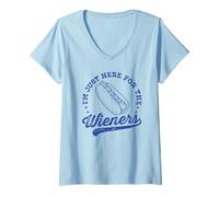 Femme Je suis juste là pour le Wieners Funny, le 4 juillet T-Shirt avec Col en V
