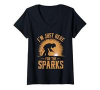 Femme Je suis juste là pour les sparks Pun Metalworkers Welding T-Shirt avec Col en V