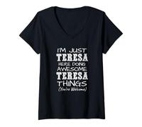 Femme Je suis Juste Teresa Qui Fait des Choses géniales avec Teresa T-Shirt avec Col en V