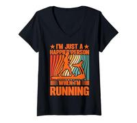 Femme Je suis juste une personne plus heureuse quand je cours sur un tapis roulant T-Shirt avec Col en V