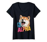 Femme Je suis l’Alpha Funny Shiba Inu Dog Leader Silhouette T-Shirt avec Col en V