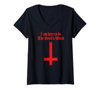 Femme Je suis là pour Faire Le Travail du Diable T-Shirt avec Col en V
